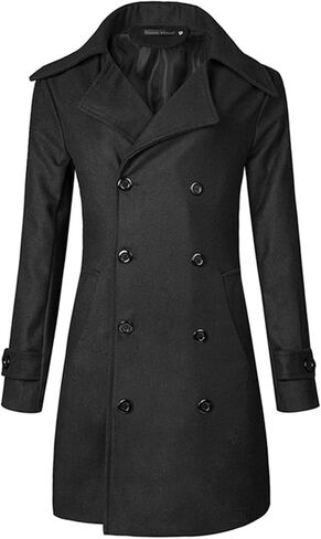 Lu's Chic Men's Long Sleeve Tops Double Breasted Slim Fit Pea Coat Jacket Fashion Outerwear in Saudi Arabia