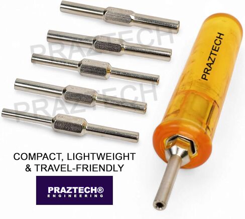 PRAZTECH® Clock Mainspring Let-Down Key Tool Kit | Includes 6 Double-Ended Chuck Rods (12 Arbor Sizes) + Ergonomic Handle | Clock Winding Arbor Release Tool for Watchmakers & Repair in Kuwait