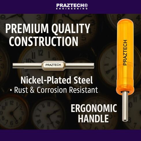 PRAZTECH® Clock Mainspring Let-Down Key Tool Kit | Includes 6 Double-Ended Chuck Rods (12 Arbor Sizes) + Ergonomic Handle | Clock Winding Arbor Release Tool for Watchmakers & Repair in Kuwait