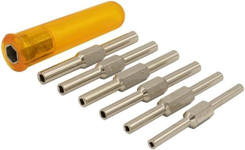 PRAZTECH® Clock Mainspring Let-Down Key Tool Kit | Includes 6 Double-Ended Chuck Rods (12 Arbor Sizes) + Ergonomic Handle | Clock Winding Arbor Release Tool for Watchmakers & Repair in Kuwait