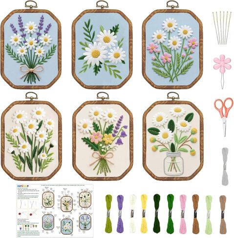 INFUNLY 4 Pack Hummingbird Embroidery Kits for Beginners Flower Cross Stitch Kit Animal DIY Needlepoint Kits Floral Stamped Embroidery Kit with Instructions Embroidery Hoops Threads in Saudi Arabia