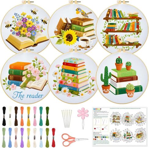 INFUNLY 4 Pack Hummingbird Embroidery Kits for Beginners Flower Cross Stitch Kit Animal DIY Needlepoint Kits Floral Stamped Embroidery Kit with Instructions Embroidery Hoops Threads in Saudi Arabia