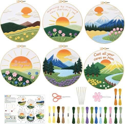 INFUNLY 4 Pack Hummingbird Embroidery Kits for Beginners Flower Cross Stitch Kit Animal DIY Needlepoint Kits Floral Stamped Embroidery Kit with Instructions Embroidery Hoops Threads in Saudi Arabia
