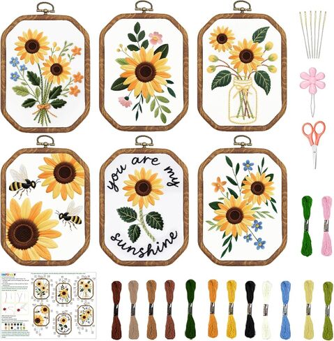 INFUNLY 4 Pack Hummingbird Embroidery Kits for Beginners Flower Cross Stitch Kit Animal DIY Needlepoint Kits Floral Stamped Embroidery Kit with Instructions Embroidery Hoops Threads in Saudi Arabia