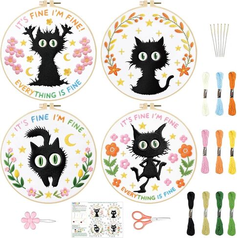 INFUNLY 4 Pack Hummingbird Embroidery Kits for Beginners Flower Cross Stitch Kit Animal DIY Needlepoint Kits Floral Stamped Embroidery Kit with Instructions Embroidery Hoops Threads in Saudi Arabia