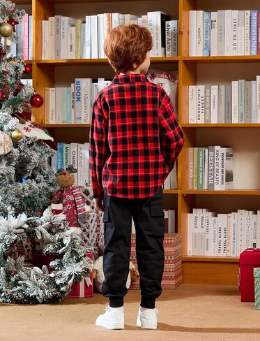 PATPAT Toddler Boy Plaid Button Down Shirt Long Sleeve Dress Shirts with Chest Pocket 3-8 Years in Saudi Arabia
