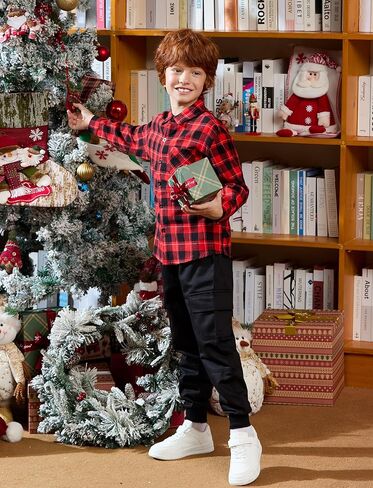 PATPAT Toddler Boy Plaid Button Down Shirt Long Sleeve Dress Shirts with Chest Pocket 3-8 Years in Saudi Arabia