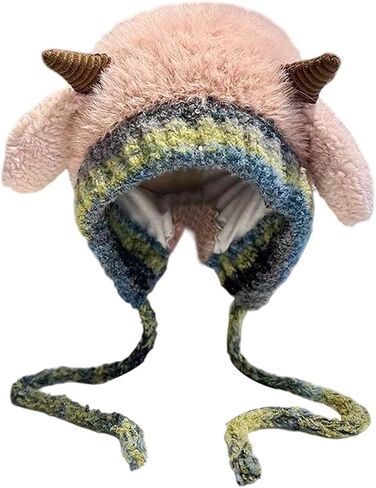Christmas Antler Hat,Creative Reindeer Knitted Xmas Beanie&Bag 2-in-1,Foldable Deer Antler Winter Hat with Storage Handbag in Saudi Arabia