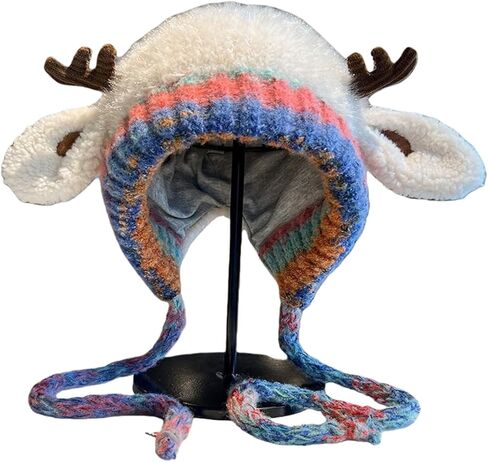 Christmas Antler Hat,Creative Reindeer Knitted Xmas Beanie&Bag 2-in-1,Foldable Deer Antler Winter Hat with Storage Handbag in Saudi Arabia