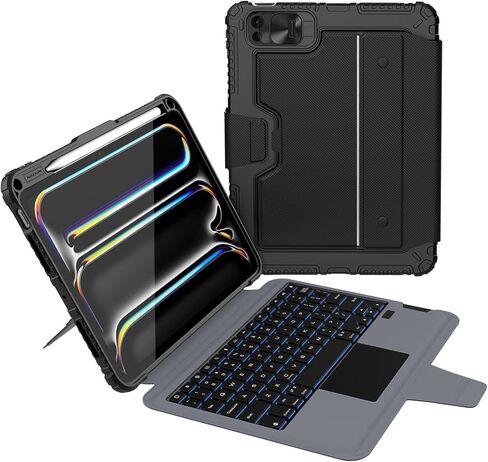 حافظة Nillkin iPad Pro مقاس 13 بوصة (M4) مع لوحة مفاتيح قابلة للفصل، ولوحة تتبع سحرية، وإضاءة خلفية بـ 7 ألوان، وحافظة لوحة مفاتيح متينة مع غطاء كاميرا لجهاز iPad Pro 13 بوصة 2024، أسود in Kuwait
