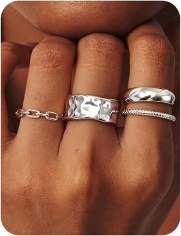 FIASASO 4 PCS Chunky Stackable Rings for Women Non Tarnish 16K Gold Plated Rings Dainty Knuckle Thumb Ring Set Trendy Cute Statement Wedding Promise Engagement Band Ring Size 5-10 in Saudi Arabia