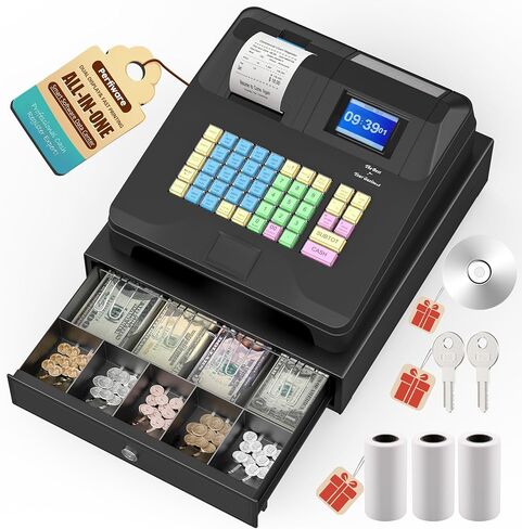 Cash Register for Small Businesses with Scanner, Electronic Cash Registers with Dual Display for Cashier and Customer, Auto Receipt Print& Cash Drawer for Store/Restaurant in Kuwait