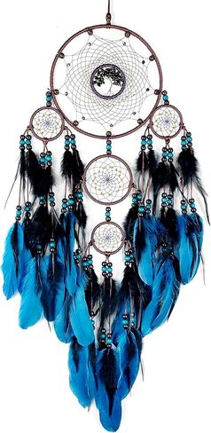 Large Dream Catchers, Boho Handmade Woven Blue and Black Dream Catcher Wall Hanging Ornament for Bedroom Living Room Adults Wedding Party Decor, Festival Blessing Gift (Blue & Black) in Saudi Arabia