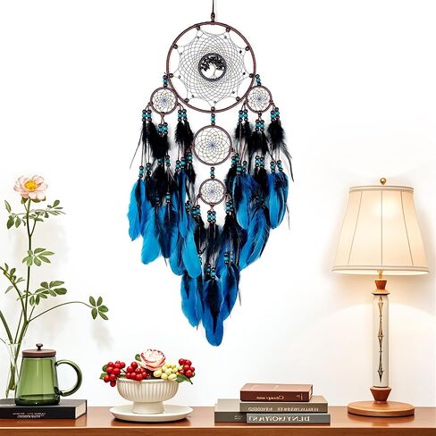 Large Dream Catchers, Boho Handmade Woven Blue and Black Dream Catcher Wall Hanging Ornament for Bedroom Living Room Adults Wedding Party Decor, Festival Blessing Gift (Blue & Black) in Saudi Arabia