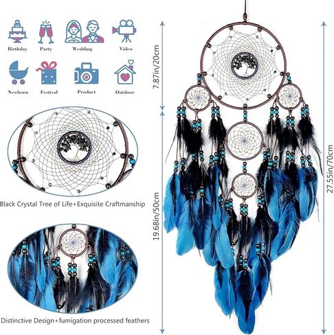 Large Dream Catchers, Boho Handmade Woven Blue and Black Dream Catcher Wall Hanging Ornament for Bedroom Living Room Adults Wedding Party Decor, Festival Blessing Gift (Blue & Black) in Saudi Arabia