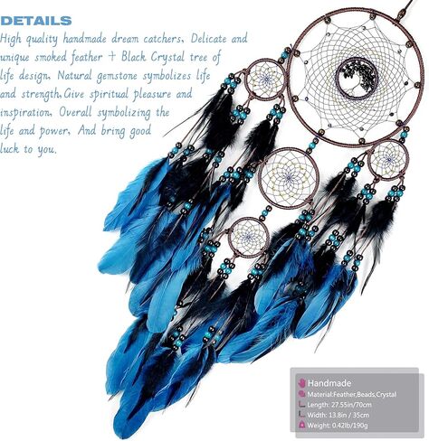 Large Dream Catchers, Boho Handmade Woven Blue and Black Dream Catcher Wall Hanging Ornament for Bedroom Living Room Adults Wedding Party Decor, Festival Blessing Gift (Blue & Black) in Saudi Arabia