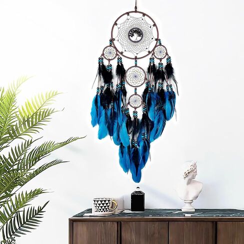 Large Dream Catchers, Boho Handmade Woven Blue and Black Dream Catcher Wall Hanging Ornament for Bedroom Living Room Adults Wedding Party Decor, Festival Blessing Gift (Blue & Black) in Saudi Arabia