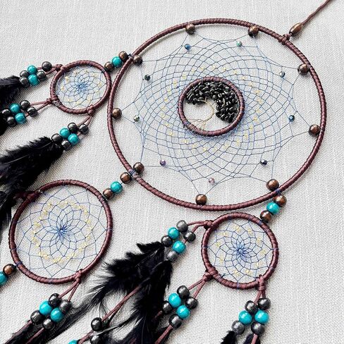 Large Dream Catchers, Boho Handmade Woven Blue and Black Dream Catcher Wall Hanging Ornament for Bedroom Living Room Adults Wedding Party Decor, Festival Blessing Gift (Blue & Black) in Saudi Arabia
