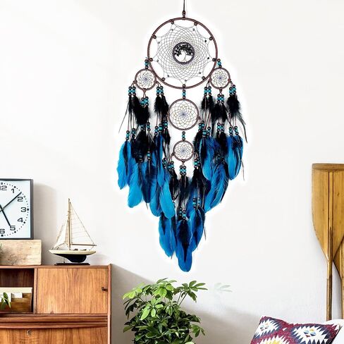 Large Dream Catchers, Boho Handmade Woven Blue and Black Dream Catcher Wall Hanging Ornament for Bedroom Living Room Adults Wedding Party Decor, Festival Blessing Gift (Blue & Black) in Saudi Arabia