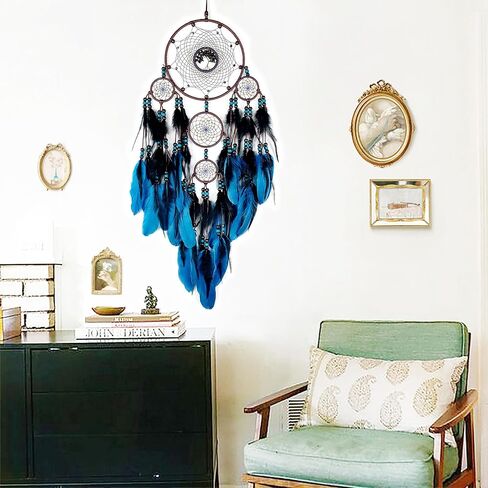 Large Dream Catchers, Boho Handmade Woven Blue and Black Dream Catcher Wall Hanging Ornament for Bedroom Living Room Adults Wedding Party Decor, Festival Blessing Gift (Blue & Black) in Saudi Arabia