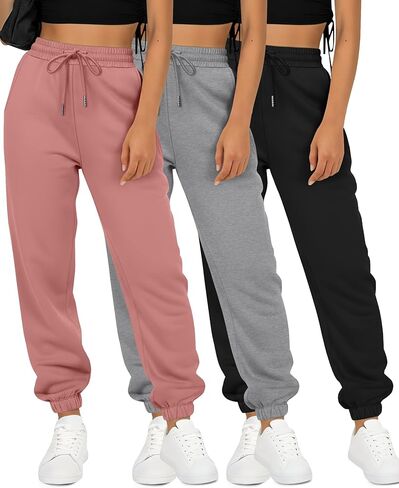 3 Pack Girls' Sweatpants Kids Elastic Waist Drawstring Joggers Casual Athletic Teen Toddler Active Pant with Pocket in Saudi Arabia