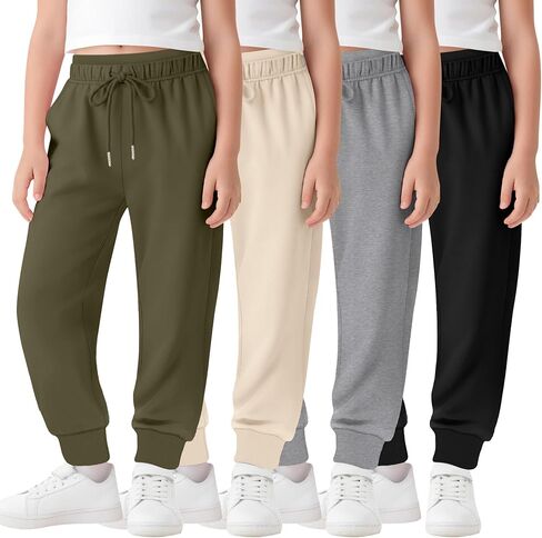 4 Pack Girls Joggers Lounge Sweatpants Drawstring Baggy Lightweight Kids Double Waisted Athletic Pants with Pockets in Saudi Arabia