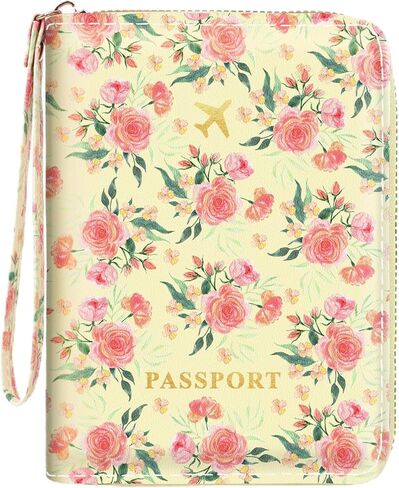 Passport Holder, Passport Cover Women/Men, Leather Travel Essentials with Safe Zipper Closure, Card Holder Wallet RFID Blocking, Cute Passport Book, Navy Blue Flowers in Kuwait