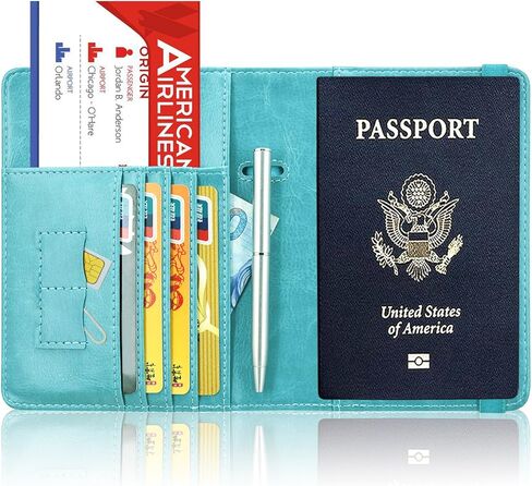 غطاء حامل جواز السفر من ACdream، حافظة محفظة جلدية للسفر، واقي منظم المستندات الذي يحجب RFID، مع فتحات لبطاقات الائتمان، بطاقة الصعود إلى الطائرة، للنساء والرجال، Blossom in Kuwait
