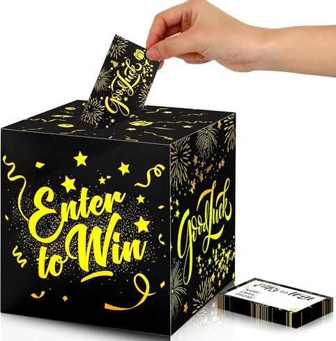 Spiareal Enter to Win Donation Box with Raffle Tickets Cards Gold Raffle Safe Suggestion Box with Entry Form Cards Ballot with Slot Collection for Contest Carnivals Raffles in Kuwait