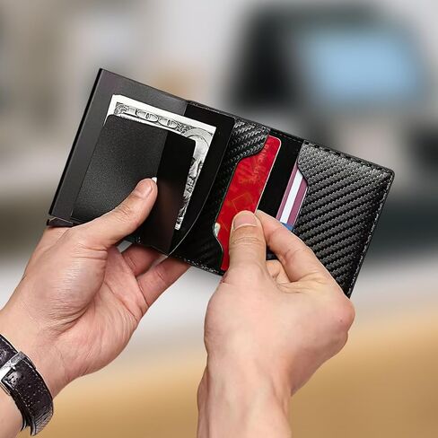Men Anti Theft Carbon Fiber RFID Blocking Aluminum Alloy Card Holder Wallet Anti Demagnetization for Travel Business(Black) in Saudi Arabia
