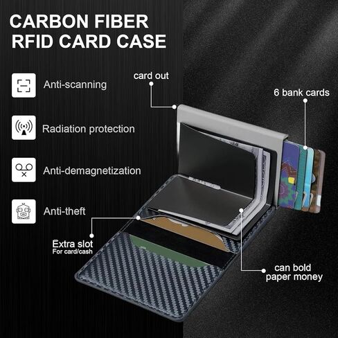 Men Anti Theft Carbon Fiber RFID Blocking Aluminum Alloy Card Holder Wallet Anti Demagnetization for Travel Business(Black) in Saudi Arabia
