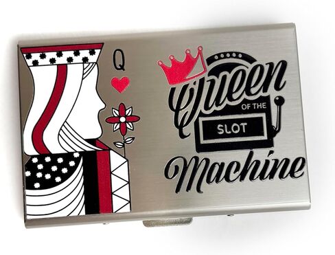 حامل بطاقات كازينو Queen of Slot Machine - محفظة رفيعة RFID للنساء - حافظة بطاقات قمار من الفولاذ المقاوم للصدأ لبطاقات اللاعب والهويات وبطاقات الائتمان - هدية فيجاس أنيقة للمقامرين in Saudi Arabia