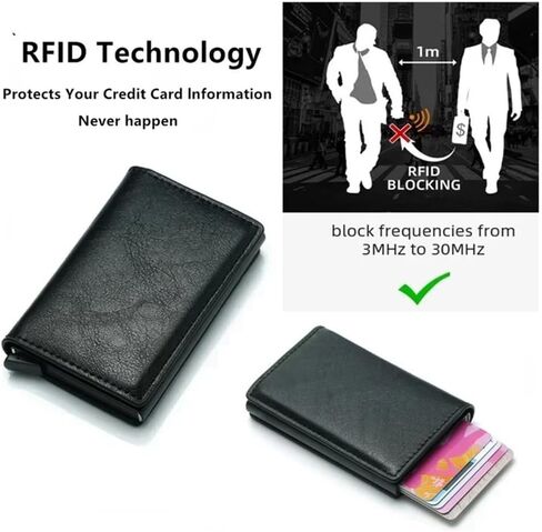 Leather Slim Card Holder RFID Blocking Credit Card Wallet Black Cards Case Holder Front Pocket for Men,Black in Saudi Arabia