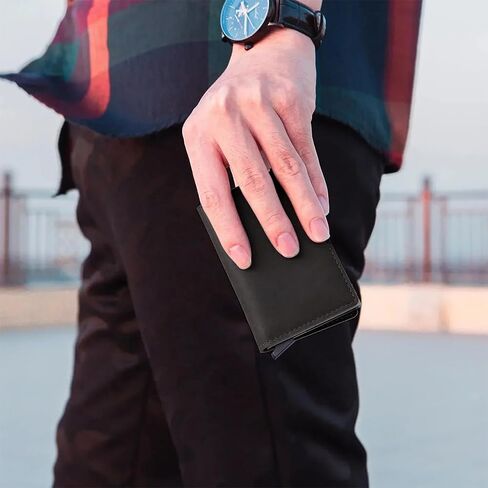 Leather Slim Card Holder RFID Blocking Credit Card Wallet Black Cards Case Holder Front Pocket for Men,Black in Saudi Arabia