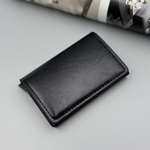 Leather Slim Card Holder RFID Blocking Credit Card Wallet Black Cards Case Holder Front Pocket for Men,Black in Saudi Arabia