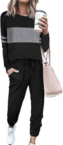 Womens Two Piece Sets Long Sleeve Tops High Waisted Sweatpants Lounge Set Gym Outfits in Saudi Arabia
