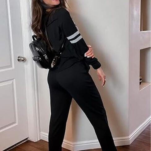 Womens Two Piece Sets Long Sleeve Tops High Waisted Sweatpants Lounge Set Gym Outfits in Saudi Arabia