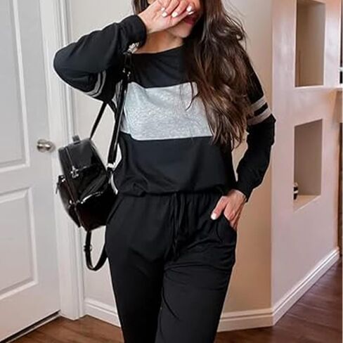 Womens Two Piece Sets Long Sleeve Tops High Waisted Sweatpants Lounge Set Gym Outfits in Saudi Arabia