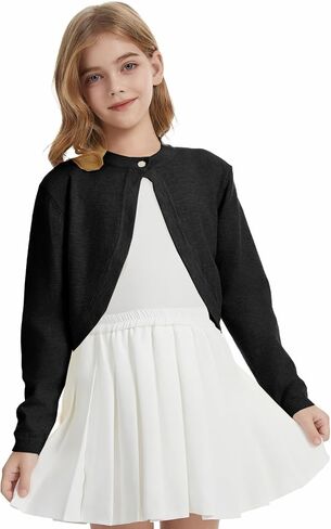 Girls Long Sleeve Cardigan Sweater Kids Cute Button Down Knit Shrug Cropped Tops in Saudi Arabia