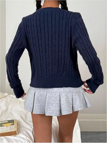 Milumia Girl's Star Cable Knit Cardigan Sweater Y2k Ribbed Long Sleeve Button Down Going Out Crop Tops in Saudi Arabia