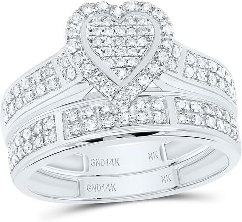 His & Hers 14K White Gold, Yellow Gold 1/2 CTW Cluster Diamond Trio Set Matching Engagement Ring Wedding Bands in Saudi Arabia