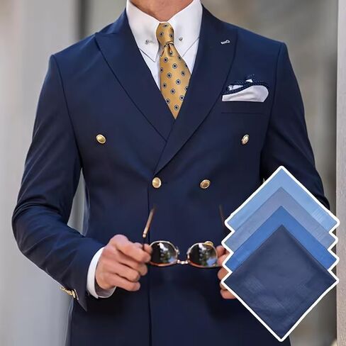 12PCS Blue Men’s Handkerchief 15.7x15.7 Inch Classic Pocket Square Handkerchiefs Set in Saudi Arabia
