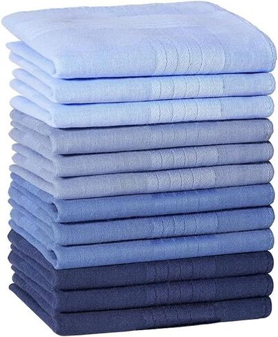 12PCS Blue Men’s Handkerchief 15.7x15.7 Inch Classic Pocket Square Handkerchiefs Set in Saudi Arabia