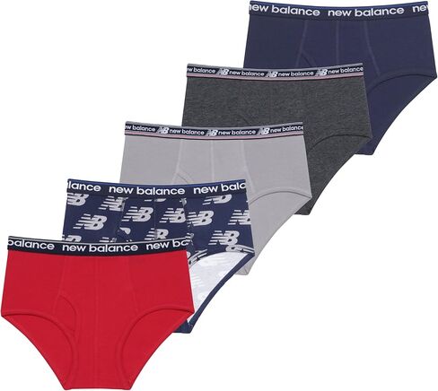New Balance Boys' Non-Brushed Jersey Performance Wicking Cotton Brief Underwear (5 Pack), Team Navy/Raincloud/Team Red/Graphite Heather/Team Navy, X-Large in Saudi Arabia