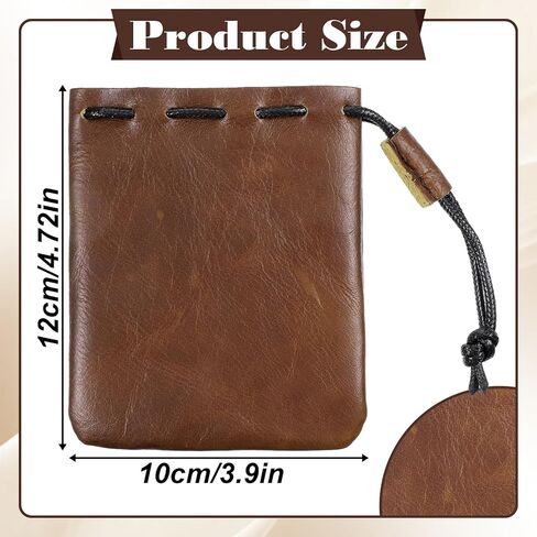 Leather Drawstring Coin Purse, Drawstring Cowhide Bag, Leather Drawstrings Pouch, Portable Retro Travel Phone Dice Storage Bag for Keys, Coins, Small Items Storage (Light Brown, 3.9 x 4.7 Inches） in Kuwait