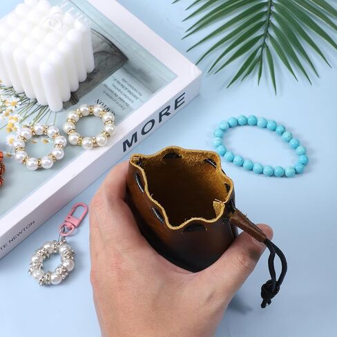 Leather Drawstring Coin Purse, Drawstring Cowhide Bag, Leather Drawstrings Pouch, Portable Retro Travel Phone Dice Storage Bag for Keys, Coins, Small Items Storage (Light Brown, 3.9 x 4.7 Inches） in Kuwait