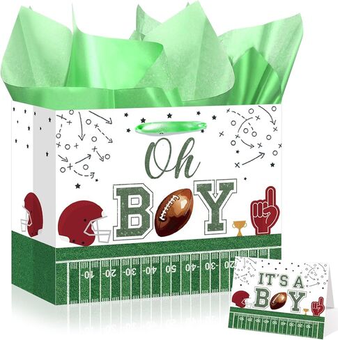 Football 1st Birthday Gift Bag Football First Birthday Decorations First Year Down Gift Wrapping Paper Bag for Football Sports Theme Christmas Baby Shower 1st Birthday Party Favor Supplies in Kuwait