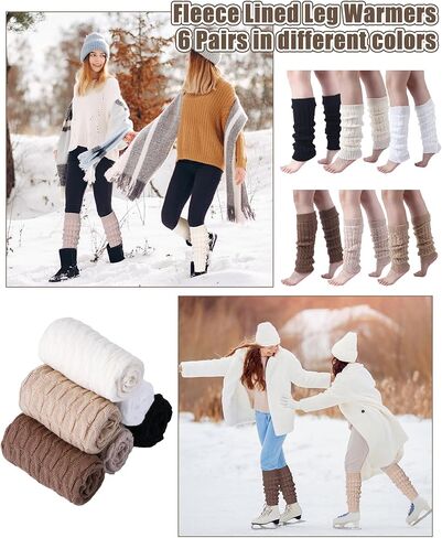 Shihanee 6 Pairs Women Fleece Lined Leg Warmers Knit Winter Warm Retro Leg Warmer Long Boot Socks for Daily Wear Ice Skating in Saudi Arabia