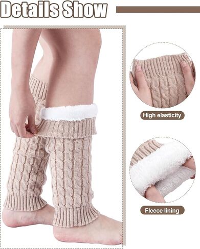 Shihanee 6 Pairs Women Fleece Lined Leg Warmers Knit Winter Warm Retro Leg Warmer Long Boot Socks for Daily Wear Ice Skating in Saudi Arabia