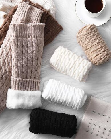 Shihanee 6 Pairs Women Fleece Lined Leg Warmers Knit Winter Warm Retro Leg Warmer Long Boot Socks for Daily Wear Ice Skating in Saudi Arabia